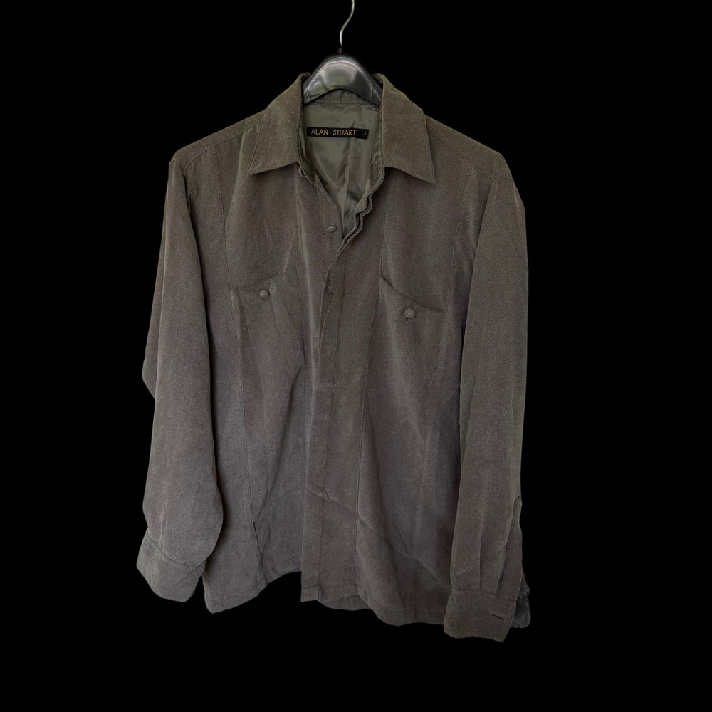 90's‎ Alan Stuart Large Olive Green Long Sleeve Button Up Shirt Polyester